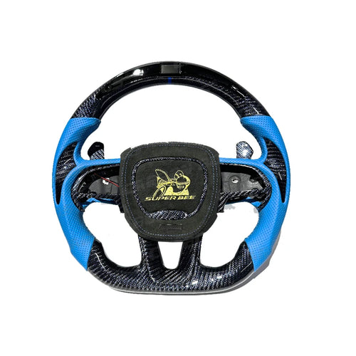 Dodge Charger/Challenger Blue Carbon Fiber Steering Wheel with LED RPM